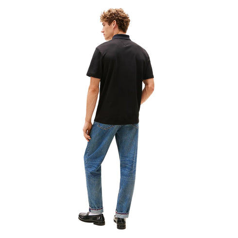 Polo Uomo a tinta unita, con mezza zip e bandiere applicate sulla manica